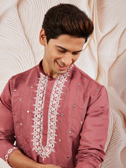 Men's Rose Pink Silk Blend Kurta